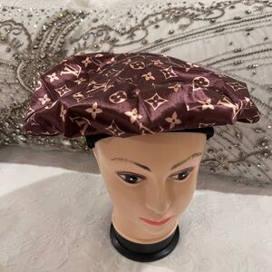 LV brown wide edge satin hair bonnet